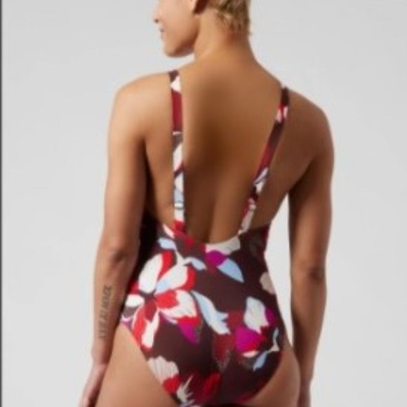 Athleta Hermosa One Piece Swimsuit SZ M/P Chocolate Floral print NWT - Picture 3 of 3